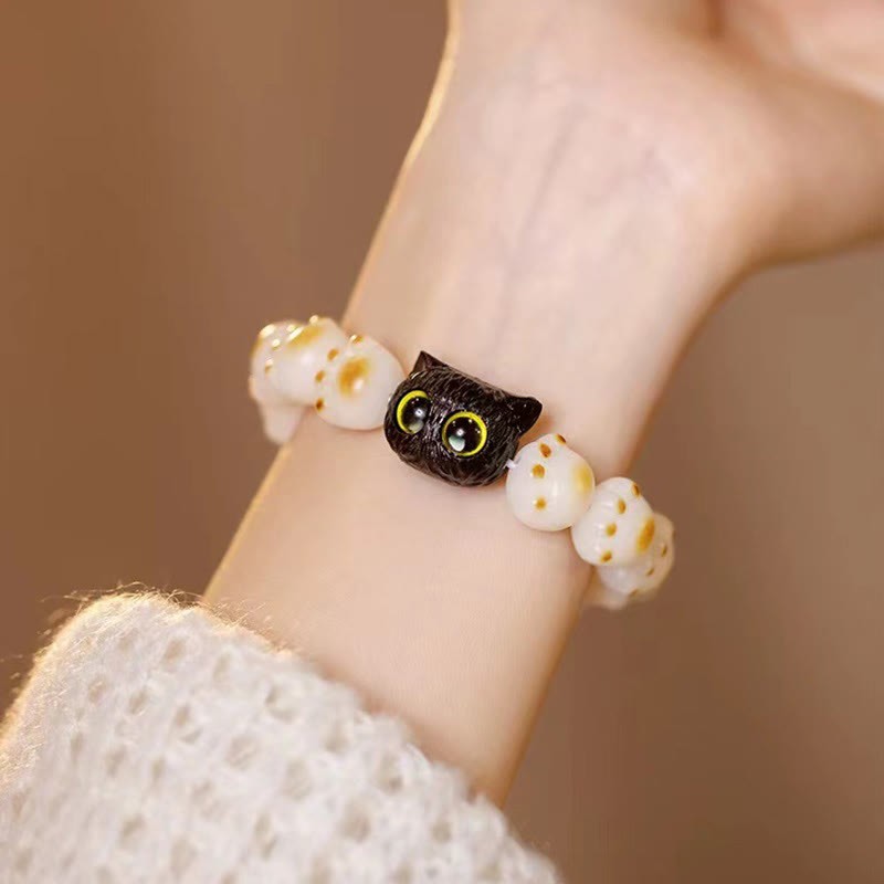 Natural Bodhi Seed Red Sandalwood Lovely Paw Lucky Cat Peace Bracelet