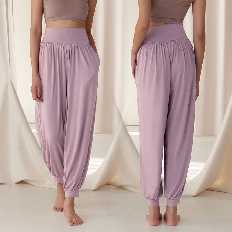 Casual Plain High Waist Tummy Control Women's Leica Harem Pants With Pockets