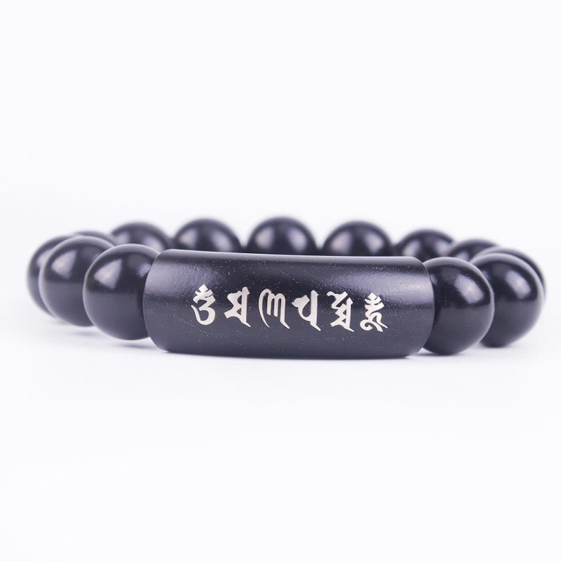 999 Sterling Silver Ebony Wood Om Mani Padme Hum Inlaid Balance Bracelet