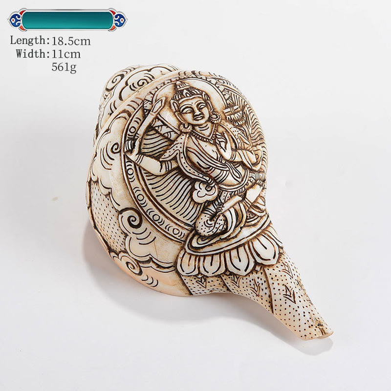Tibetan Handmade Engraved Shankha mystic zen Avalokitesvara Conch Shell Wealth Decoration