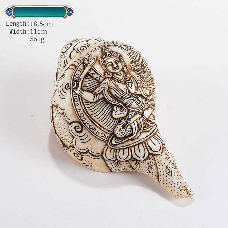 Tibetan Handmade Engraved Shankha mystic zen Avalokitesvara Conch Shell Wealth Decoration
