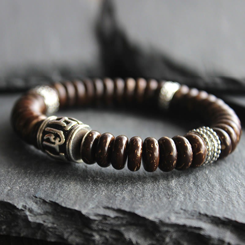 Natural Tibetan Coconut Shell Om Mani Padme Hum Positive Bracelet