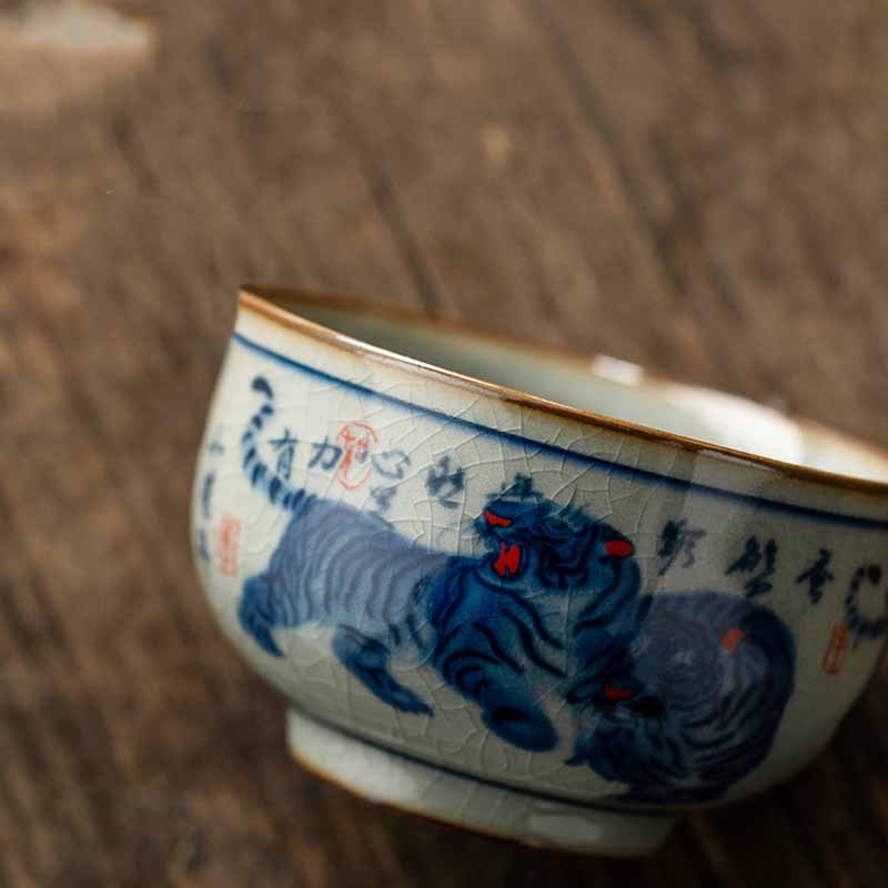 Jingdezhen Hand Painted Cute Tiger Ceramic Teacup Kung Fu Tea Cup Bowl 140ml