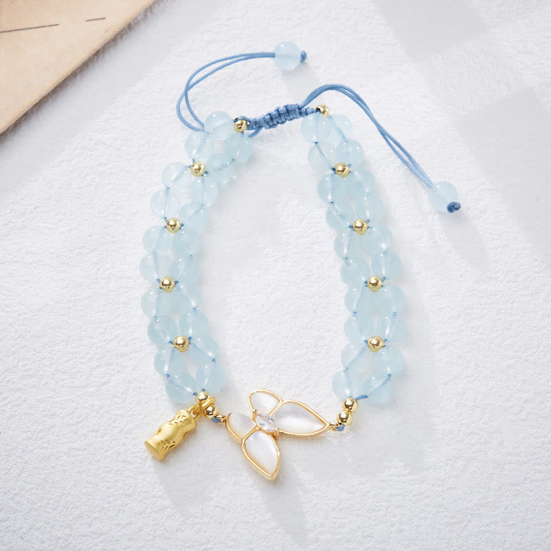 Natural Aquamarine Amethyst Moonstone Butterfly Bamboo Healing Bracelet