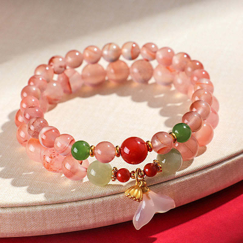 South Red Agate Butterfly Orchid Hetian Jade Luck Bracelet