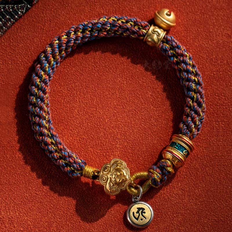 925 Sterling Silver Chinese Zodiac Natal mystic zen Om Mani Padme Hum Luck Bell Braided String Bracelet