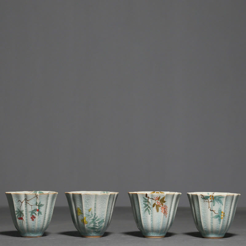 Loquat Dogwood Hawthorn Morning Glory Ceramic Teacup Kung Fu Tea Cup