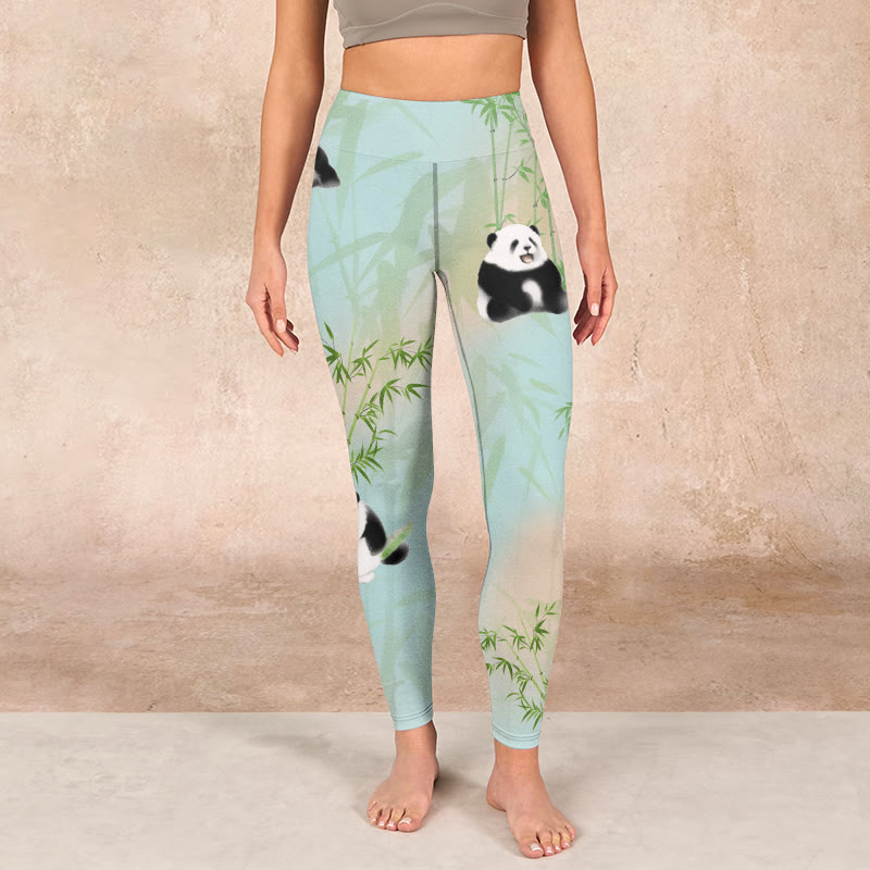 Pandas Bamboo Print Gym Leggings Women's Yoga Pants