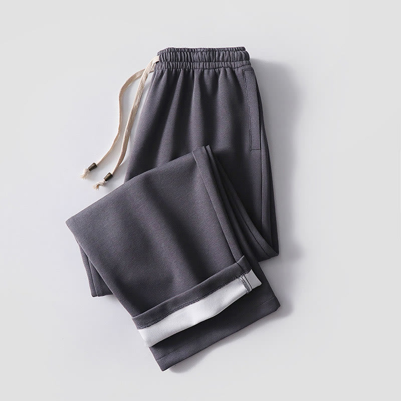 Solid Color Cotton Fleece Drape Men's Pants With Pockets