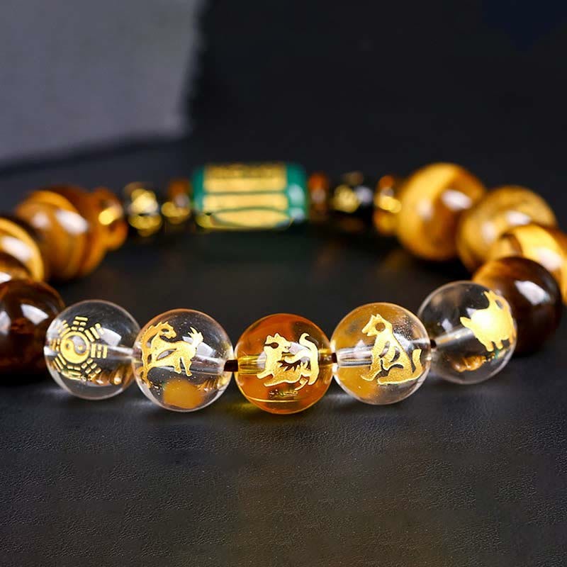 Chinese Zodiac Tiger Eye White Crystal Courage Bracelet