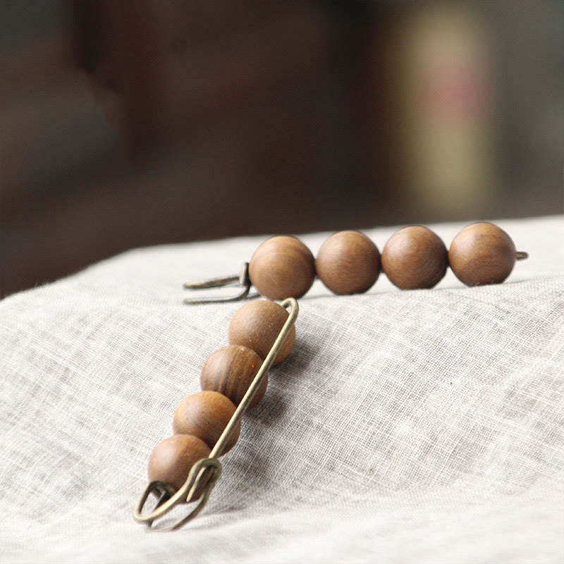 Vintage Sandalwood Agathis Alba Ebony Wood Peltogyne Beads Healing Brooch