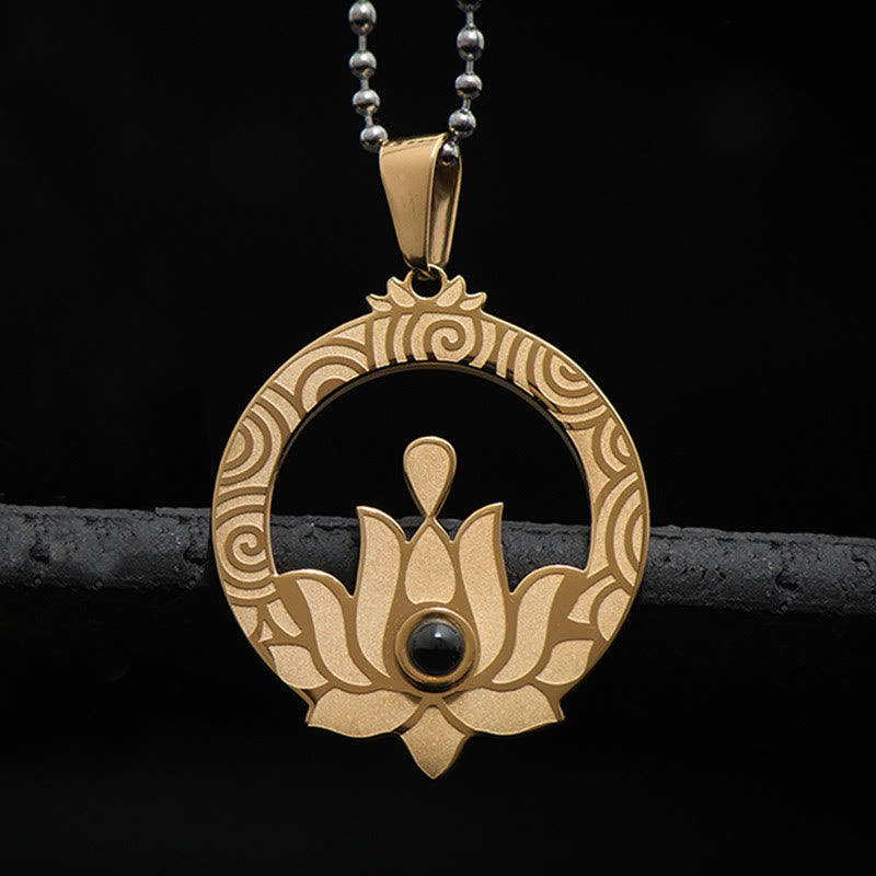 Lotus Titanium Steel Enlightenment Projection Shurangama Mantra Necklace Pendant