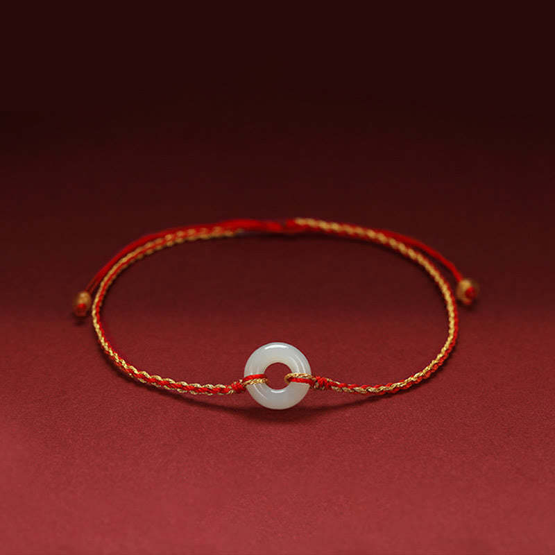 Round Peace Buckle Jade Luck Abundance Braided Bracelet Anklet