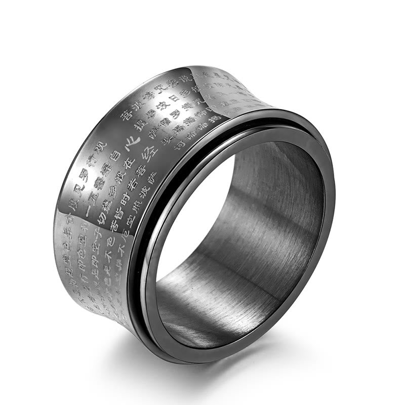 Tibetan Miniature Scriptures Heart Sutra Titanium Steel Spinner Balance Ring
