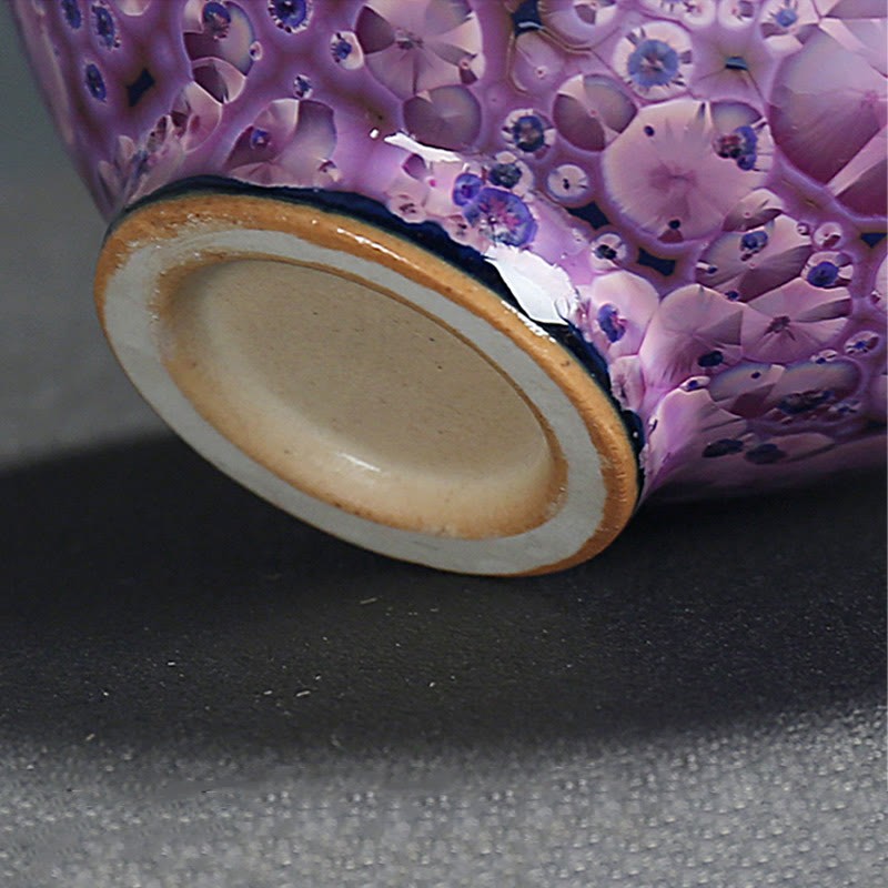 Colorful Iris Flowers Chinese Jianzhan Kiln Change Porcelain Teacup Tenmoku Kung Fu Tea Cup