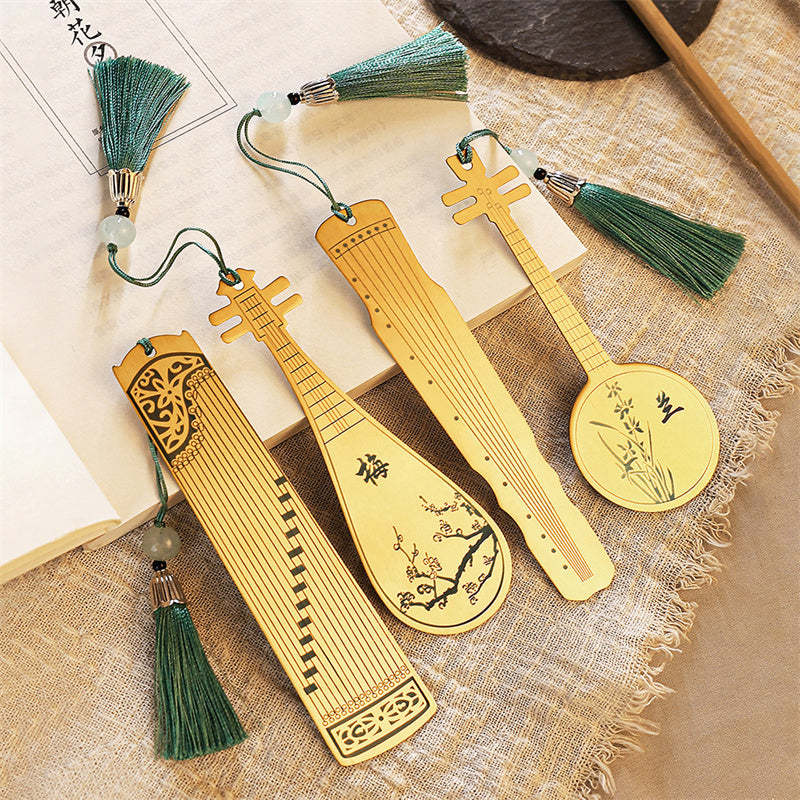 Classical Musical Instruments Pipa Guzheng Guqin Ruan Metal Bookmarks Tassel With Gift Box