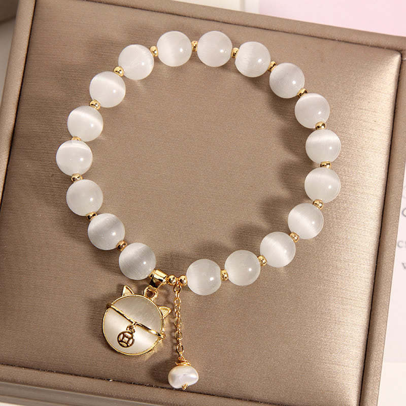 Cat's Eye Lovely Cat Pattern Pearl Love Charm Bracelet