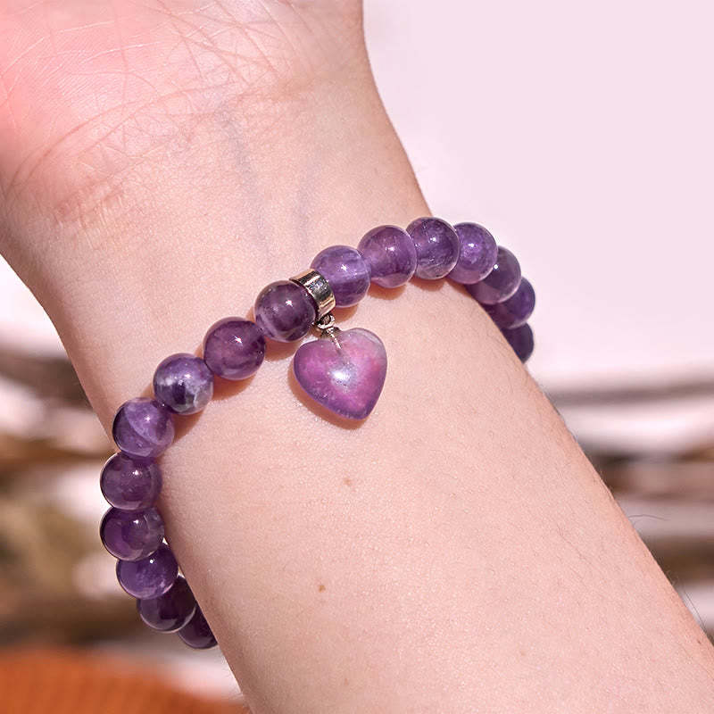 Natural Quartz Love Heart Healing Beads Bracelet