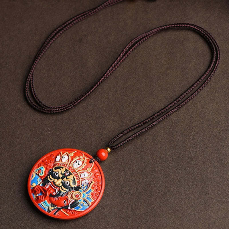 Zakiram Goddess of Wealth Painted Cinnabar Blessing Necklace Pendant