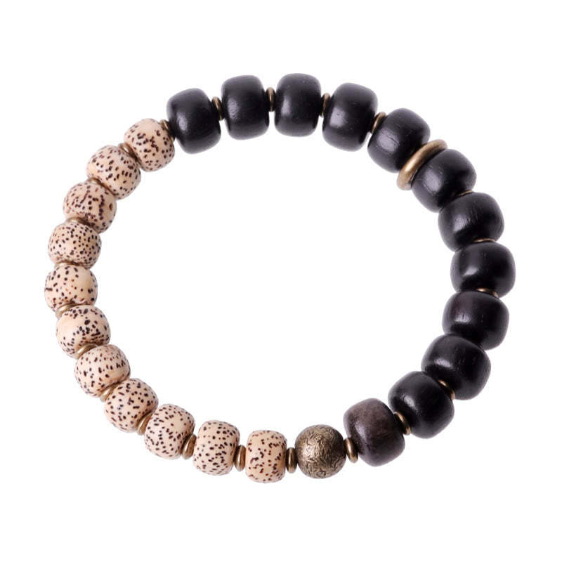 Tibetan Bodhi Seed Black Obsidian Ebony Wood Copper Peace Bracelet