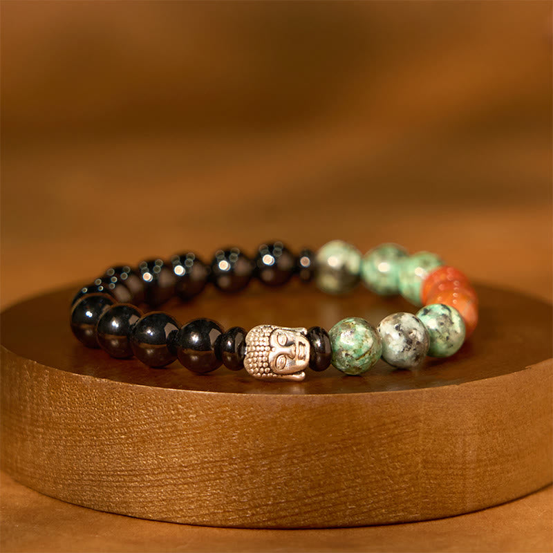 Natural Black Onyx White Stone Green Aventurine Tiger Eye Agate Mixed Color mystic zen Head Protection Bracelet