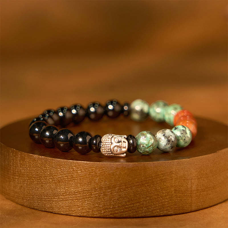 Natural Black Onyx White Stone Green Aventurine Tiger Eye Agate Mixed Color mystic zen Head Protection Bracelet
