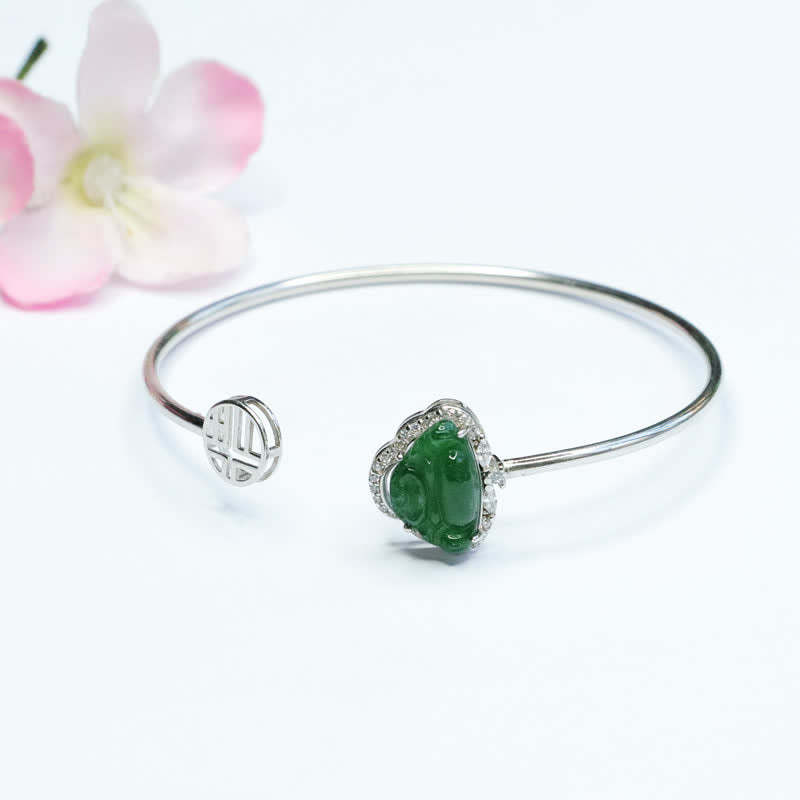 925 Sterling Silver Laughing mystic zen Jade Luck Bracelet Bangle