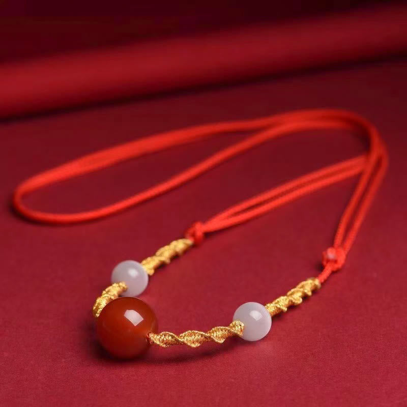 Natural Red Agate Cat Eye Calm Braided String Bracelet Necklace Pendant