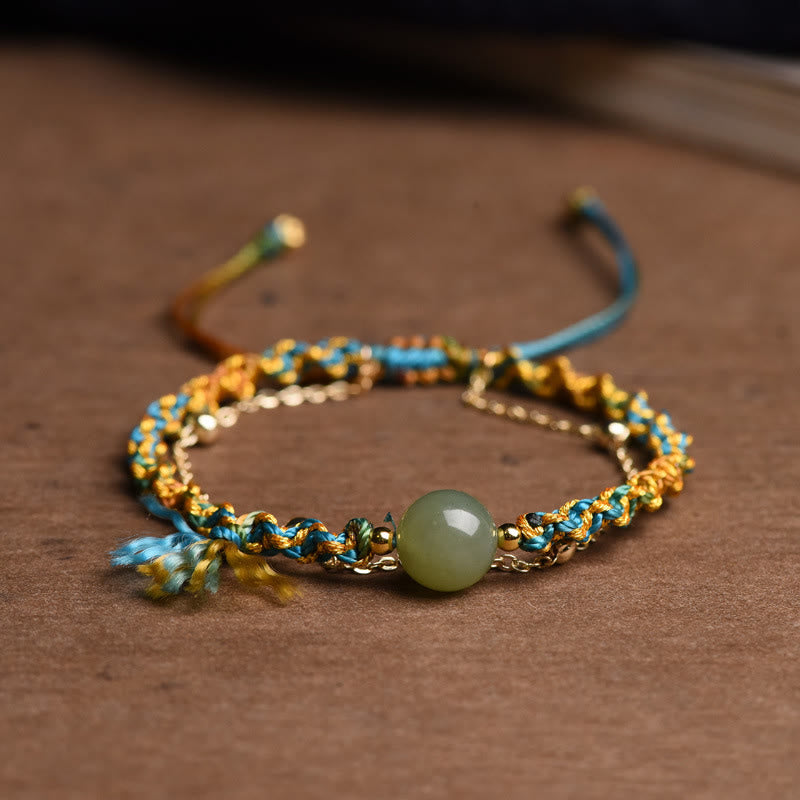Handmade Colorful Rope Luck Jade Bead Abundance Double Layer Bracelet