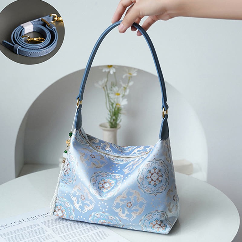 Lotus Bamboo Crane Deer Butterfly Mountain Xiangyunsha Silk Song Brocade Crossbody Bag Shoulder Bag