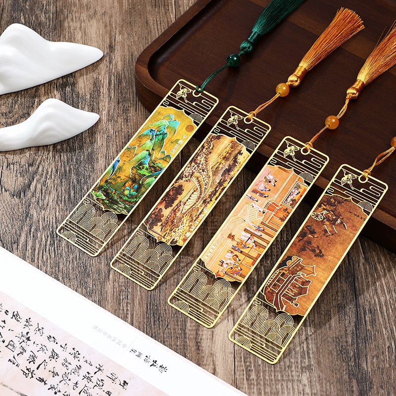 A Panorama of Rivers and Mountains Metal Hollow Bookmarks Tassel With Gift Box