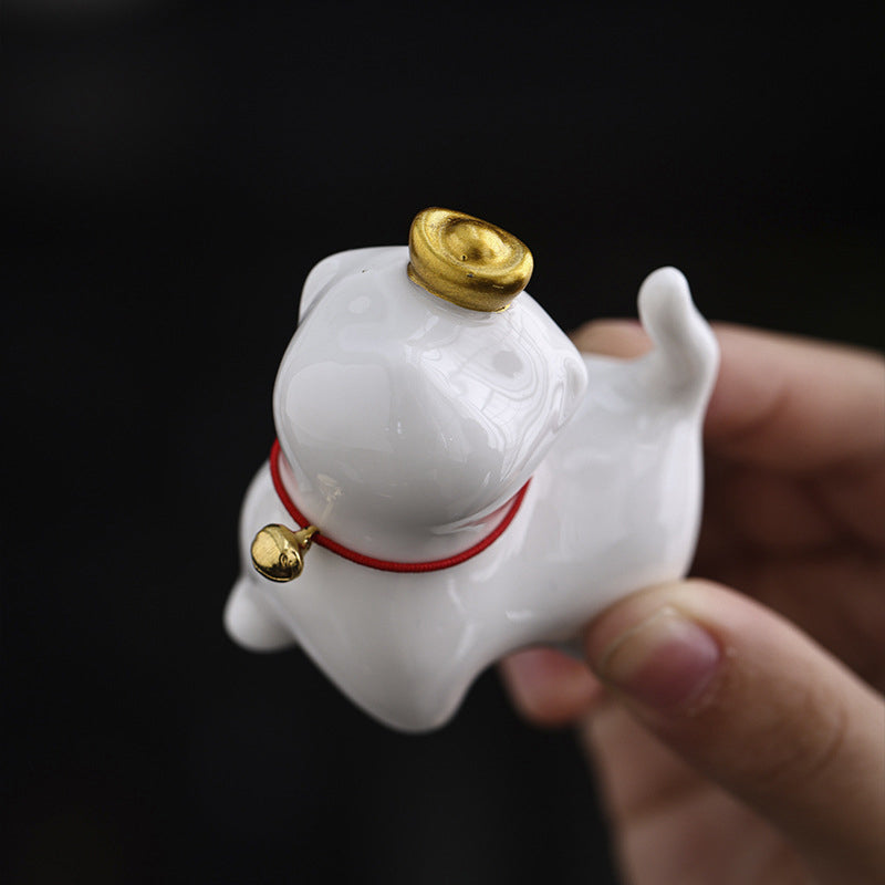 Mini Lucky Cat Ingot Tea Pet Ceramic Home Desk Figurine Decoration