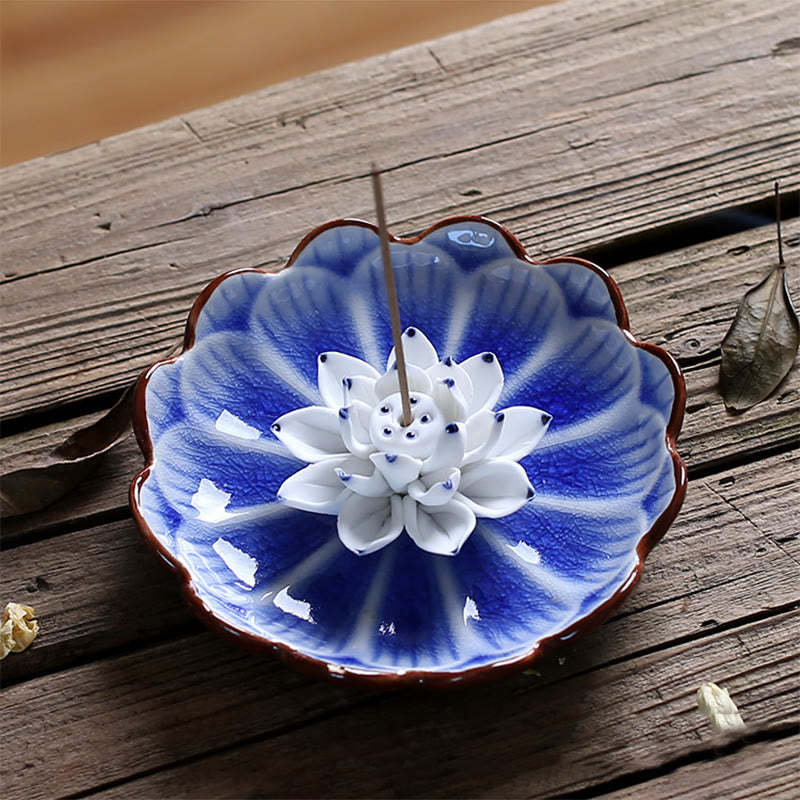 Lotus Pattern Healing Ceramic Incense Burner Decoration