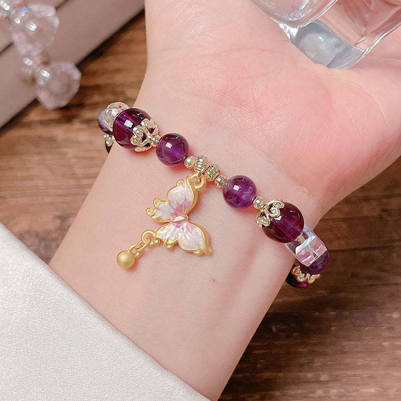 Natural Amethyst Sun Stone Butterfly Peace Bracelet
