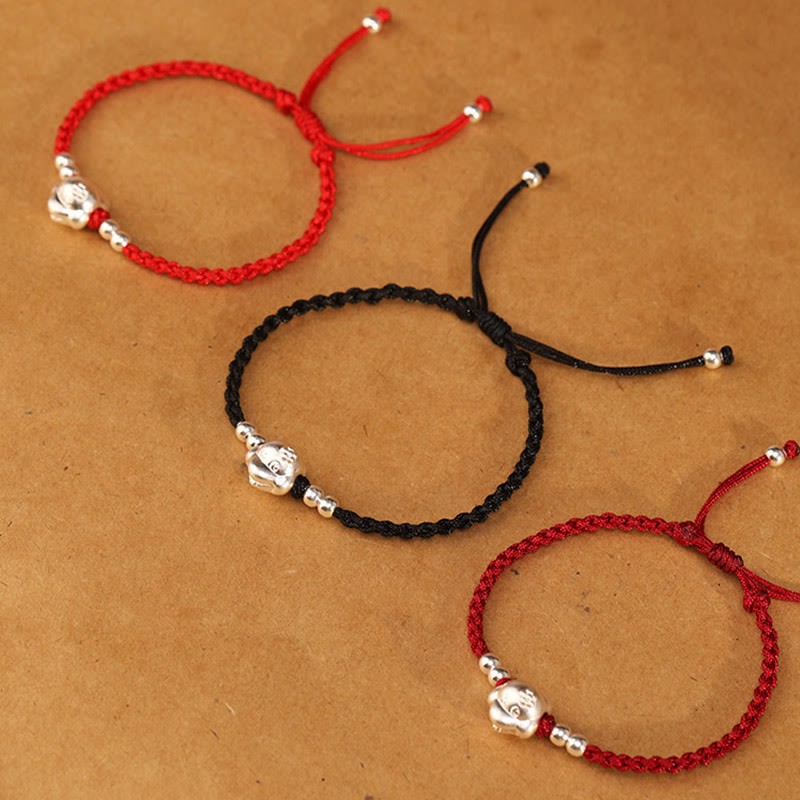 Red String 999 Sterling Silver Snake Head Year of the Snake Luck Bracelet