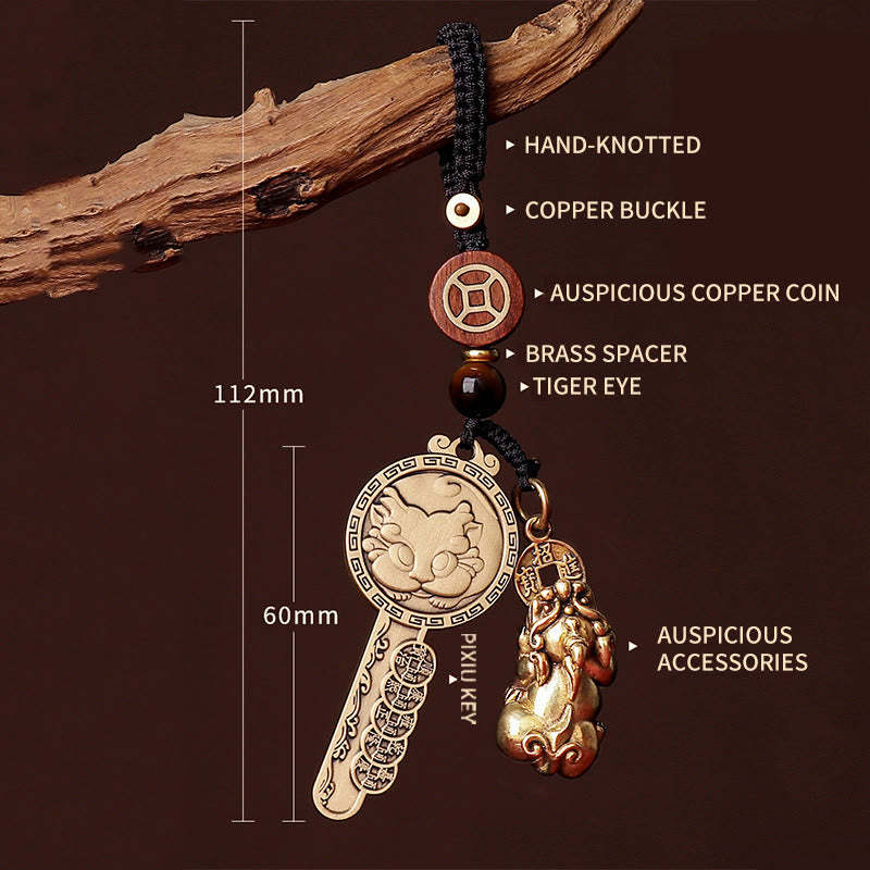 PiXiu Wealth Copper Coin Yin Yang Bagua Handmade Key Chain