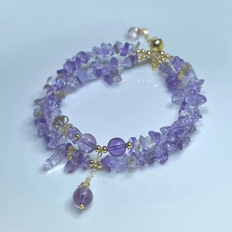 Irregular Natural Amethyst Citrine Gravel Meditation Double Layer Bracelet