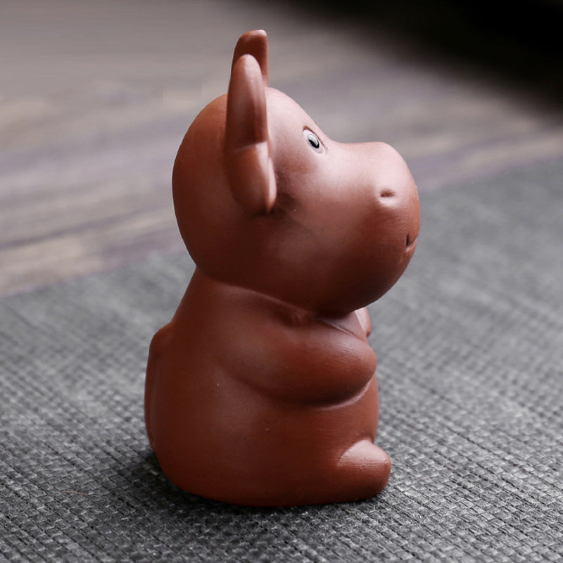 Chinese Zodiac Purple Clay Wealth Ceramic Tea Pet Home Figurine Decoration