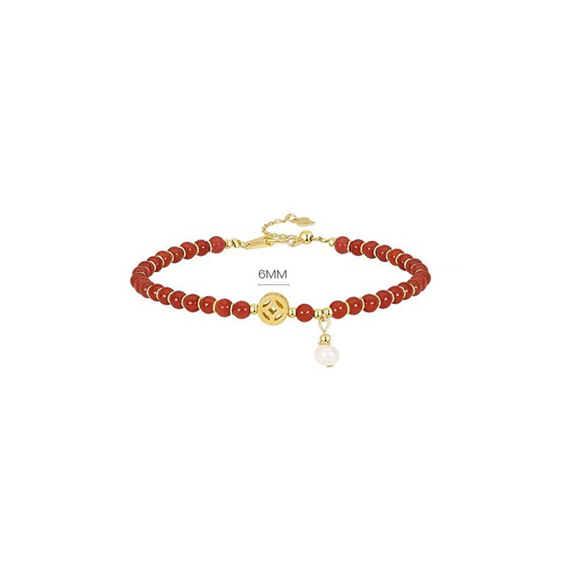 14K Gold Plated Copper Red Agate Copper Coin Confidence Bracelet