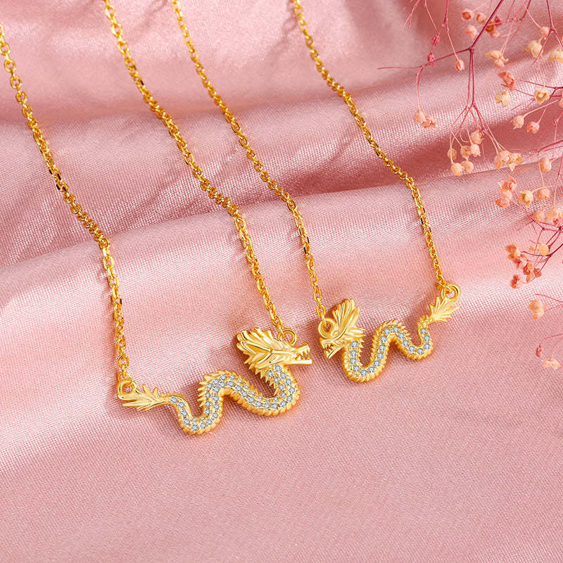 925 Sterling Silver Year Of The Dragon Auspicious Golden Dragon Luck Chain Necklace Pendant