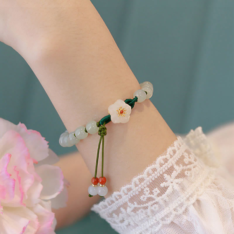 Jade Peach Blossom Flower Luck Bracelet