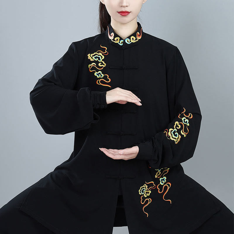 2Pcs Fall Colorful Auspicious Clouds Tai Chi Meditation Qigong Zen Practice Unisex Cotton Clothing Set