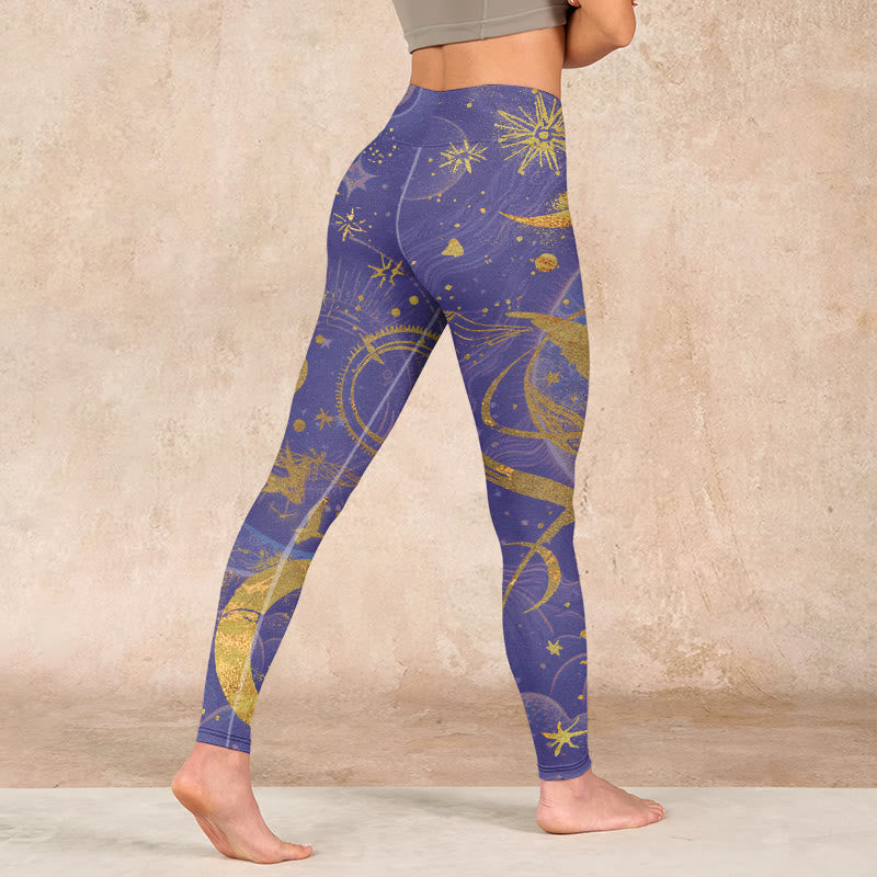 Moon Sun Stars Print Gym Leggings Women's Yoga Pants
