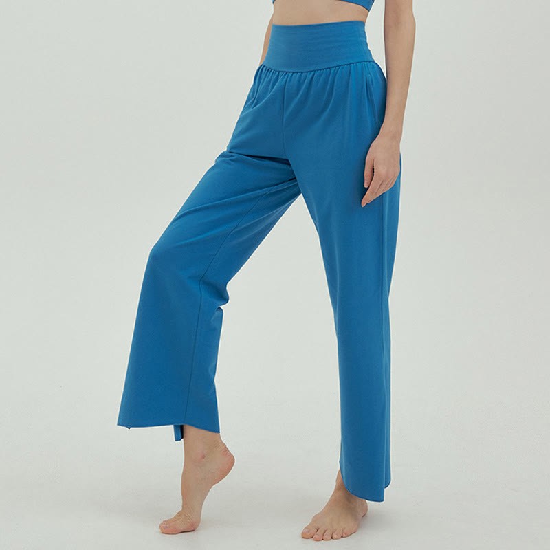 Casual Loose Tie-down Hem Plain High Waist Women's Leica Pants With Pockets