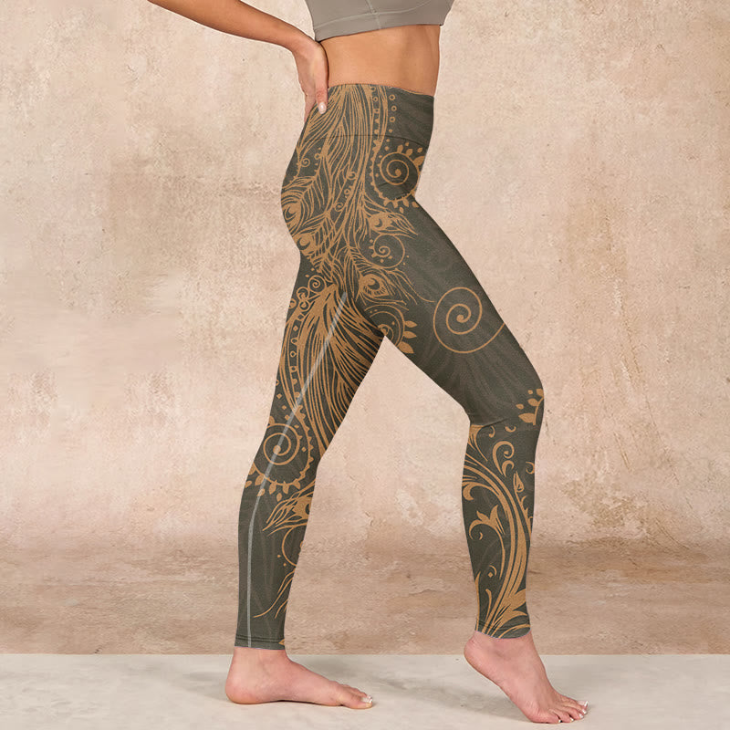 Peacock Feather Print Gym Leggings Women's Yoga Pants