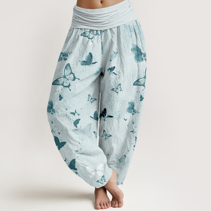 Casual Butterfly Ink Painting Women's Elastic Waist Harem Pants
