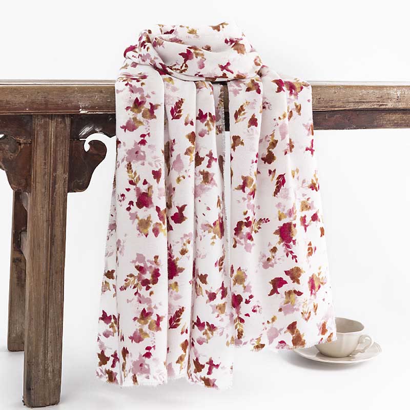 Tibetan Floral Falling Leaves Print Shawl Fall Winter Cozy Warm Travel Scarf Wrap