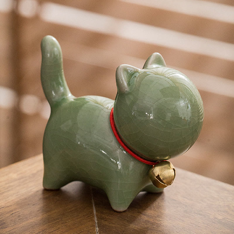 Mini Cute Lucky Bell Cat Tea Pet Ceramic Home Desk Figurine Decoration
