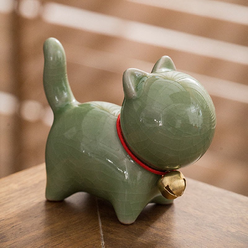 Mini Cute Lucky Bell Cat Tea Pet Ceramic Home Desk Figurine Decoration