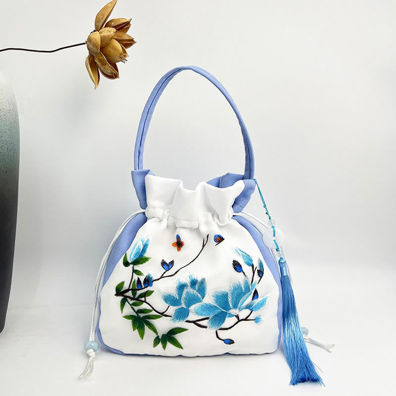 Suzhou Embroidery Rabbit Lotus Epiphyllum Peony Magnolia Silk Tote Crossbody Bag Shoulder Bag Handbag